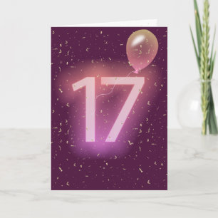 Carte Enseigne néon et ballon pour 17e anniversaire