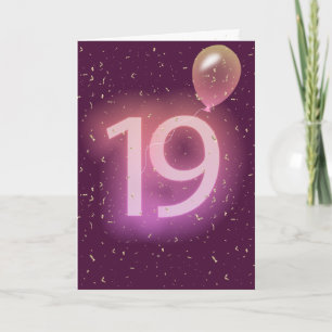 Carte Enseigne néon et ballon pour 19e anniversaire