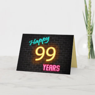 Carte Enseigne néon Joyeux anniversaire 99 sur brique