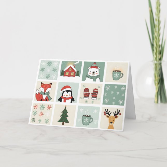Carte Ensemble de cliparts d'animaux de Noël et d'hiver  (Devant)