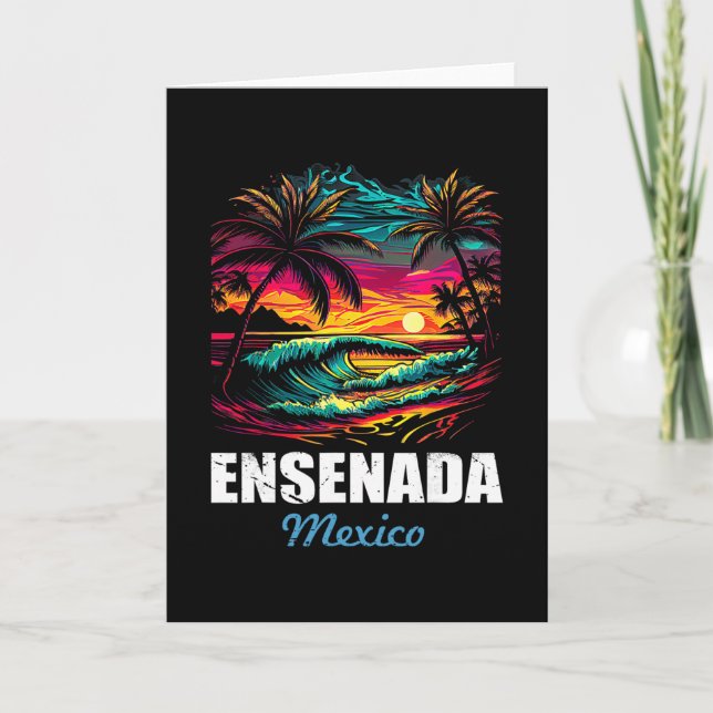 Carte Ensenada Retro Mexique Coucher de soleil Vacances  (Devant)