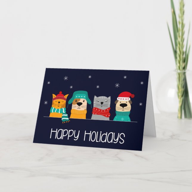 Carte Entreprise d'animaux de compagnie Noël Vacances  (Devant)