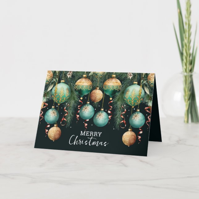 Carte Entreprise d'ornements de sapin de Noël chic (Devant)