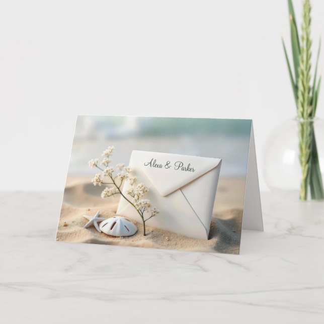 Carte Enveloppe Mariage Plage Dans Le Sable (Devant)