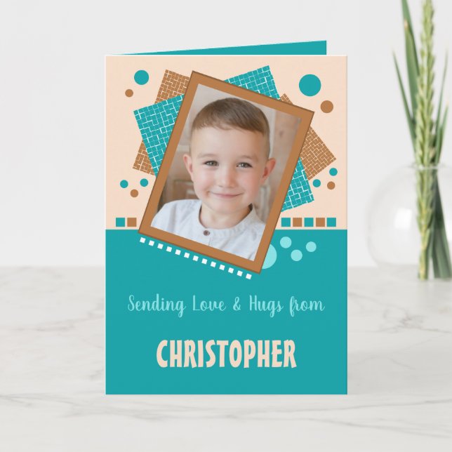 Carte Envoi d'amour et accolades photo brun turquoise (Devant)