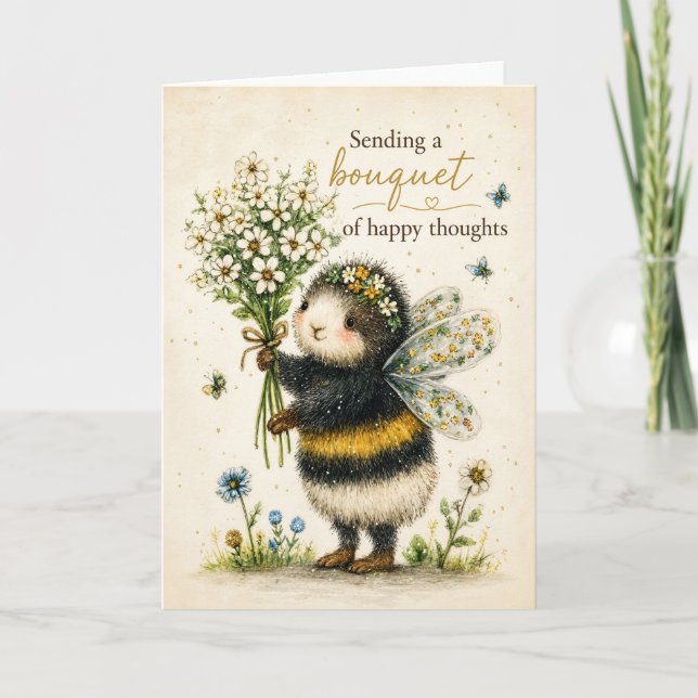Carte Envoi d'un bouquet de pensées heureuses (Devant)