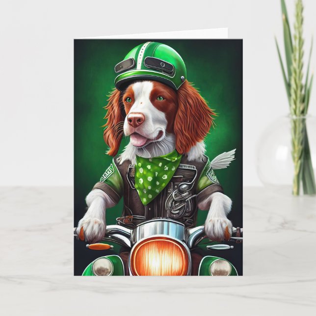 Carte Épaniel breton conduisant un vélo Saint-Patrick (Devant)