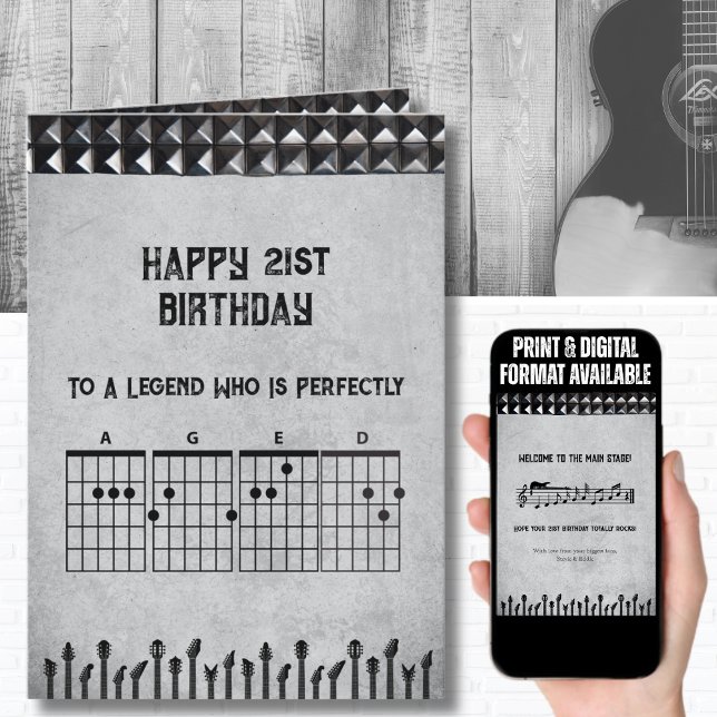 Carte Epic 21st Rockstar Guitar Birthday Card (This custom 21st birthday card is the perfect "Main Stage" tribute for the musician in your life)