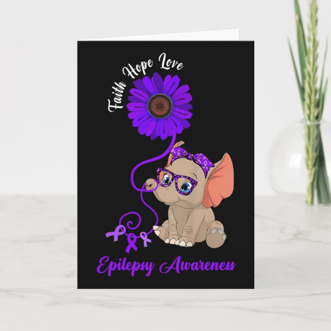 Carte Epilepsy Awareness Elephant Faith Hope Love Sunflo (Devant)