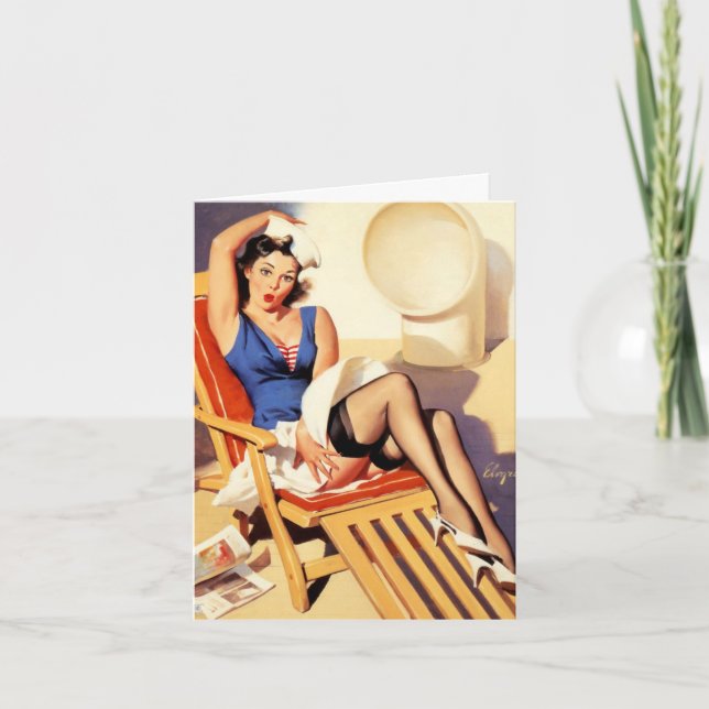 Carte Épinglette d'anniversaire vintage pin-up (Devant)