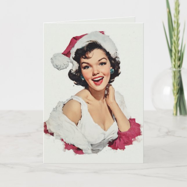 Carte Épinglette Rétro de Noël Souriante (Devant)