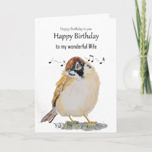 Carte Épouse amusante joyeux anniversaire moineau oiseau