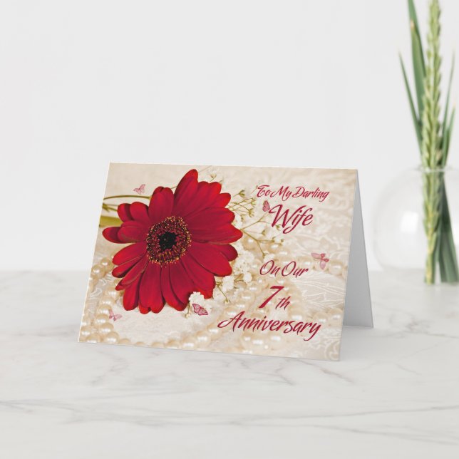 Carte Épouse au 7ème anniversaire de mariage, une fleur  (Devant)