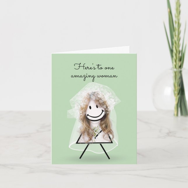 Carte Épouse chatte fille avec Bouquet nuptial (Devant)