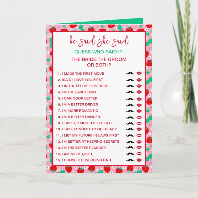 Carte Épouse de fraises ou devins de chambre qui l'a dit (Devant)