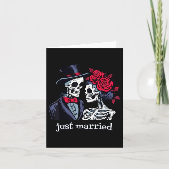 Carte Épouse de squelette rose &amp; Groom, juste marié  (Devant)