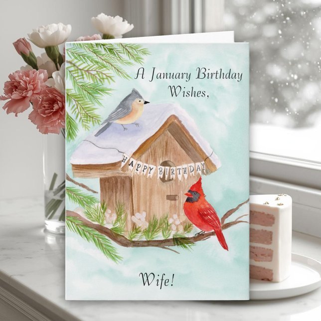 Carte Épouse Joyeux Anniversaire Janvier Oiseaux (Créateur téléchargé)