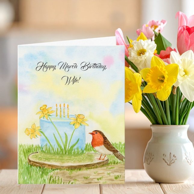 Carte Épouse Joyeux Mars Anniversaire Jonquilles (Créateur téléchargé)