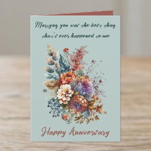 Carte Épouser vos fleurs verte épouse anniversaire de ma