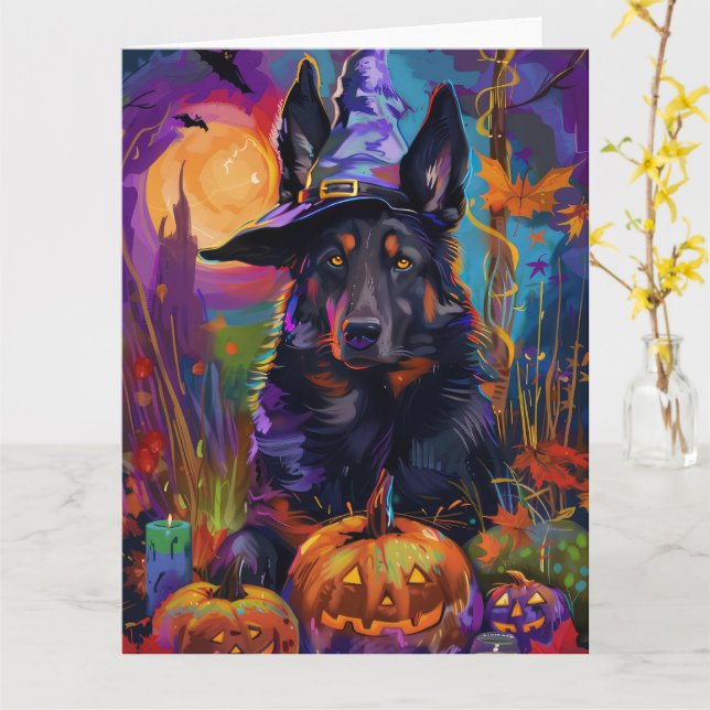 Carte Épouvantable sorcière d'Halloween Shepherd belge C (Fleur jaune)