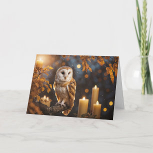 Carte Équinoxe d'automne avec des bougies de hibou migno