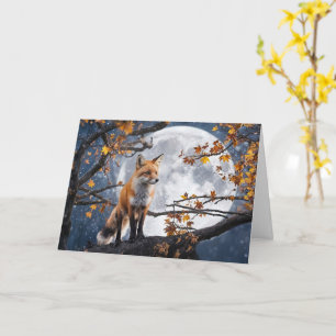 Carte Équinoxe d'automne avec renard de pleine lune et a