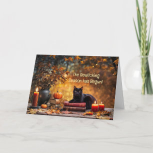 Carte Équinoxe d'automne ou de chute Mignon chat noir