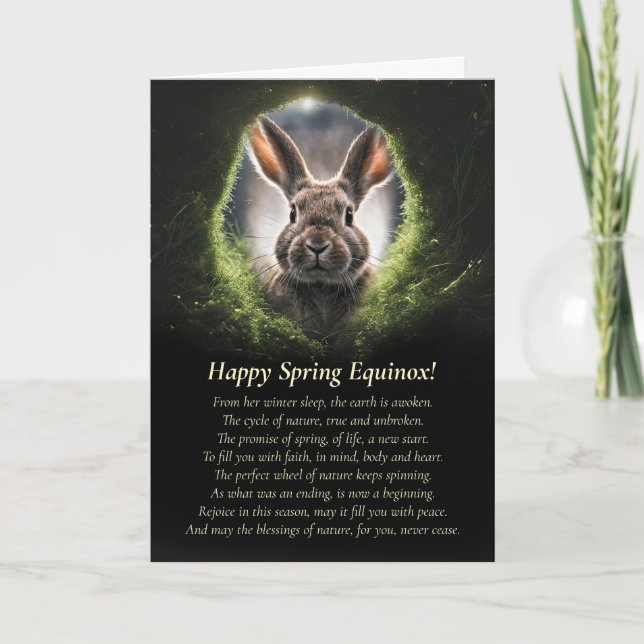 Carte Équinoxe de printemps avec lapin à travers le trou (Devant)
