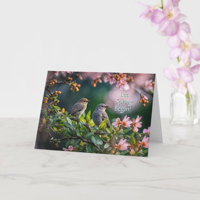 Carte Équinoxe de printemps Oiseaux et fleurs en fleurs  (Orchidée)