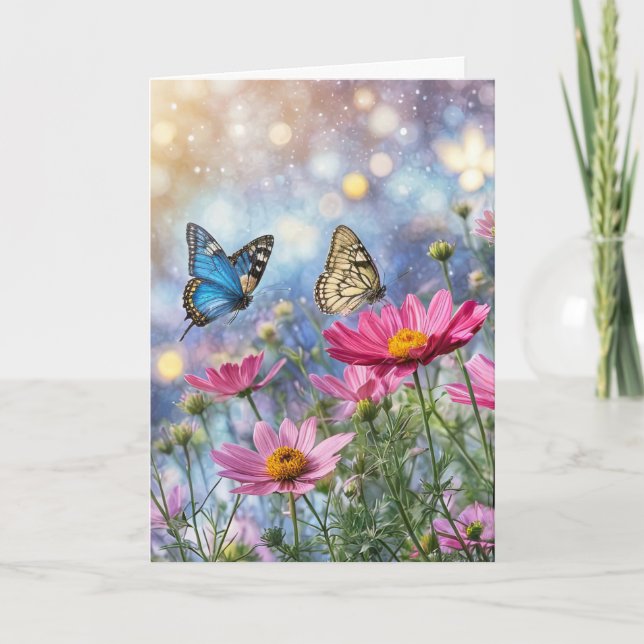 Carte Équinoxe Vernal de Printemps Papillons Fleurs Fant (Devant)