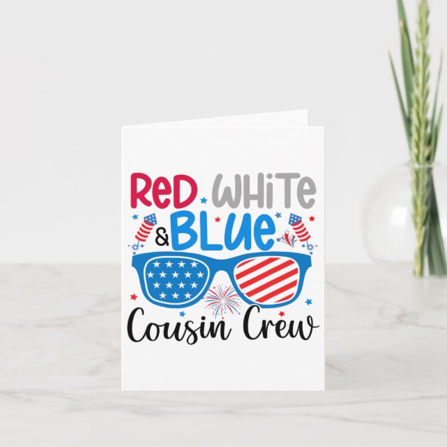 Carte Équipage de cousins rouge blanc et bleu 4 juillet  (Devant)
