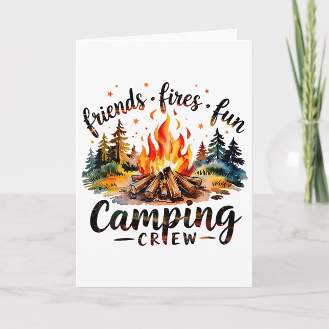 Carte Équipe de camping amusant feux amis Camp d'été Feu (Devant)