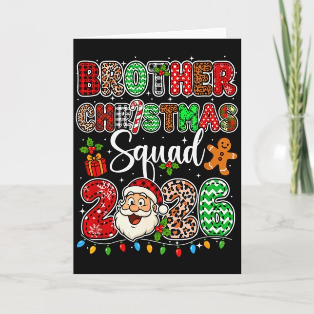 Carte Équipe de Noël frère 2026 Léopard Père Noël drôle  (Devant)