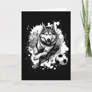 Carte Équipe de sport de chien husky jouant au football 