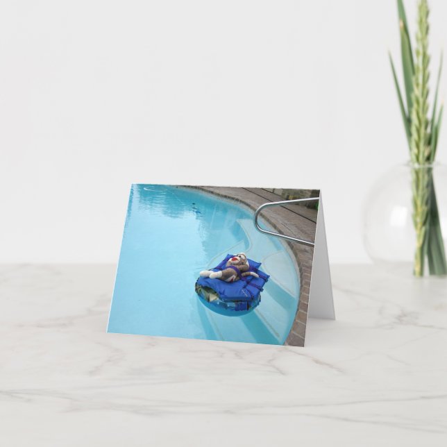 Carte Ernie the Sock Monkey Swimming Pool Note Card (Devant)