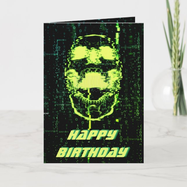 Carte Erreur système Crâne hurlant Cyberpunk Vert (Devant)