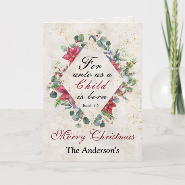 Carte Ésaïe 9:6 Car pour nous un enfant naît, Noël (Devant)