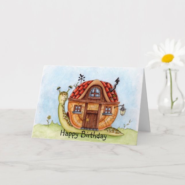 Carte Escargot avec maison sur le dos aquarelle annivers (Petite plante)