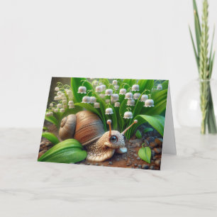 Carte Escargot d'anniversaire dans un jardin printanier