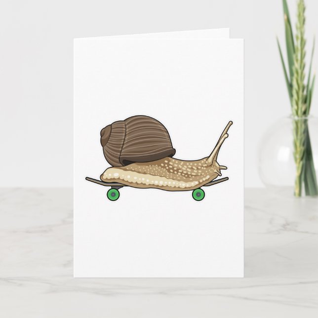 Carte Escargot patineur avec planche à roulettes (Devant)