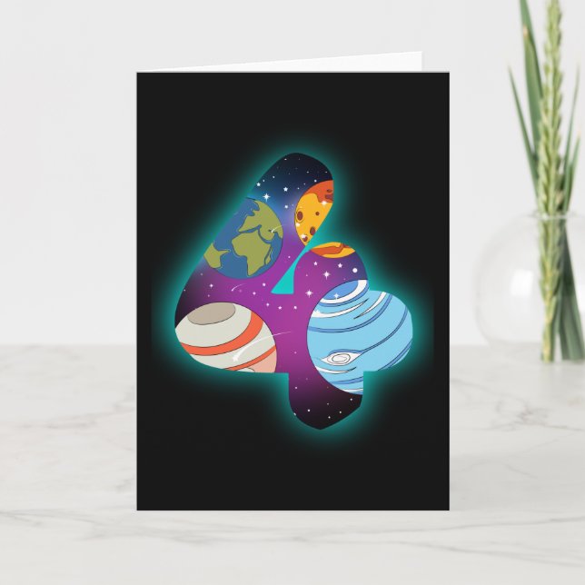 Carte ESPACE ANNIVERSAIRE 4 4e anniversaire garçon 4 ans (Devant)