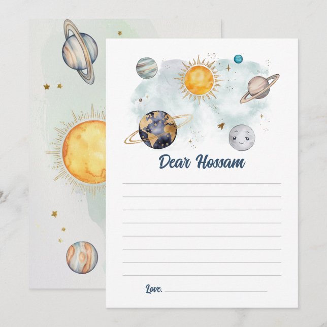 Carte Espace Extérieur Anniversaire Galaxie Soleil Lune  (Devant / Derrière)