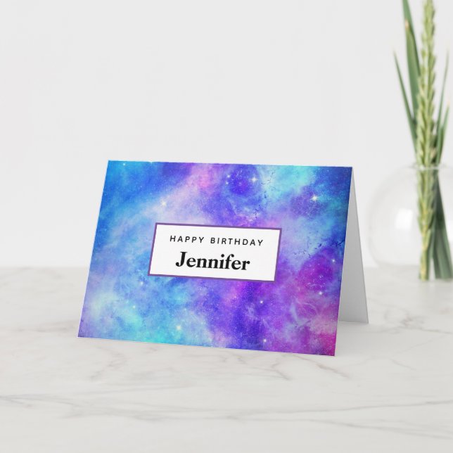 Carte Espace Galaxie Violet et Bleu Anniversaire Abstrai (Devant)
