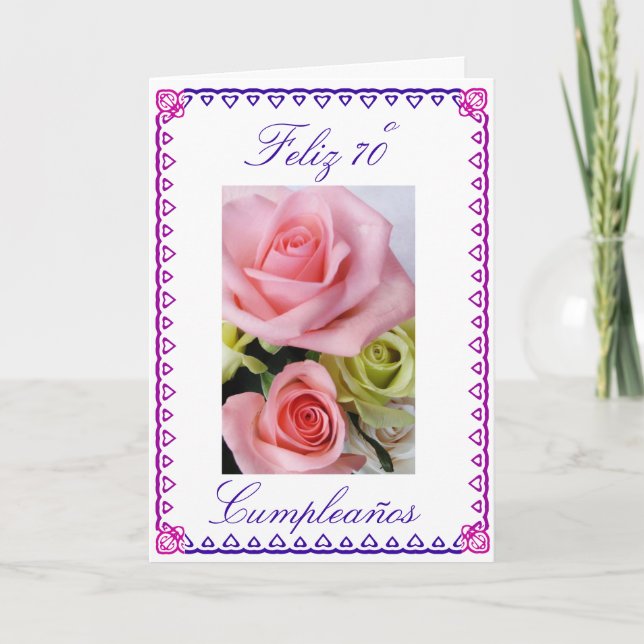 Carte Espagnol : 70 anos/roses d'anniversaire (Devant)