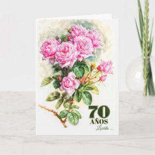 Carte Espagnol 70e anniversaire Rose Vintage Nom du jard