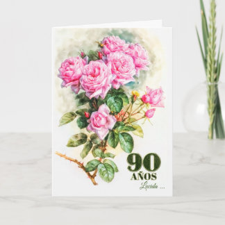 Carte Espagnol 90e anniversaire Rose Vintage Nom du jard