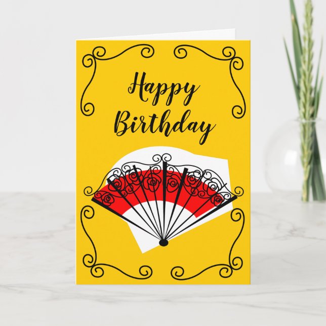 Carte Espagnol Fan Corners Anniversaire Texte vertical (Devant)