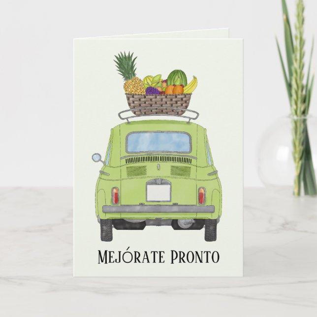 Carte Espagnol Get well Red Retro Fiat 500 (Devant)