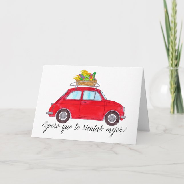 Carte Espagnol Get well Red Retro Fiat 500 (Devant)