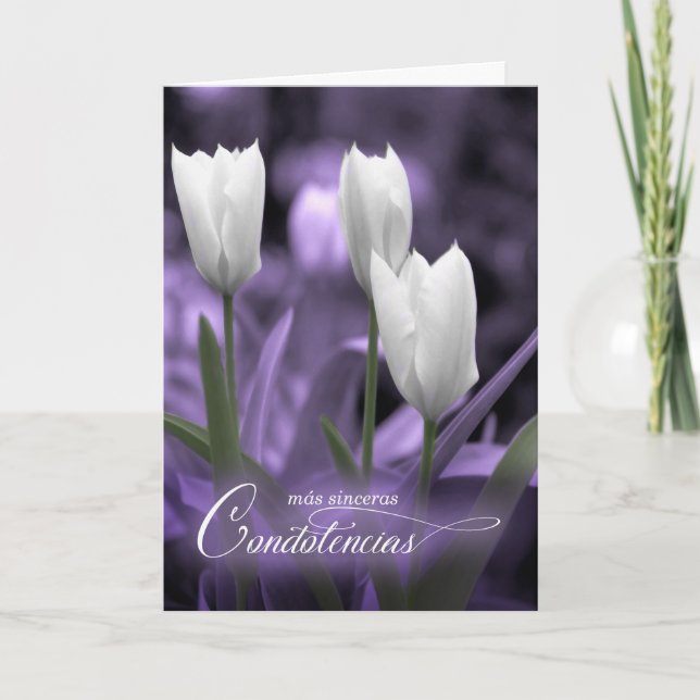 Carte Espagnol Sympathy Con Simpatia Purple White Tulips (Devant)